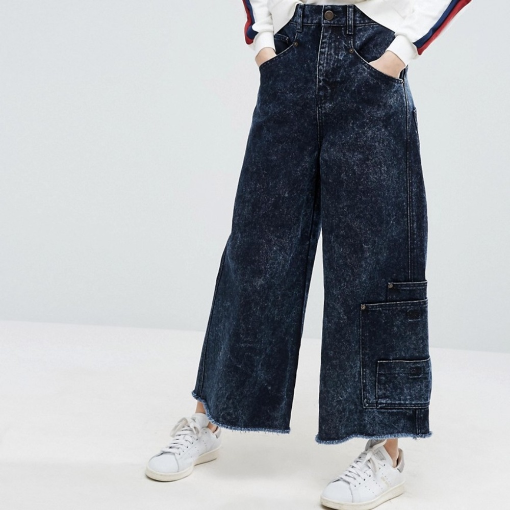 Asos cropped wide leg acid wash raver jean Sz 32